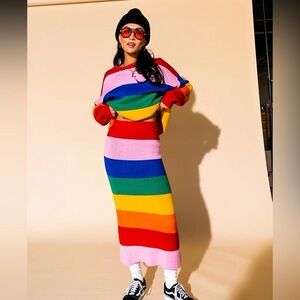 Dressed in Lala Dancing Queen Knit Maxi Skirt in Rainbow